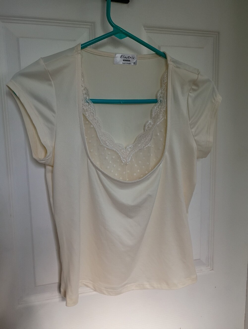 Electric Family Cream Lace-Trim Scoop Neck Camisole Top